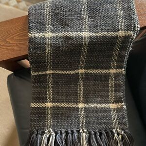 Grey/Blue Plaid Handwoven Throw Blanket with Fringe - Made in Argentina